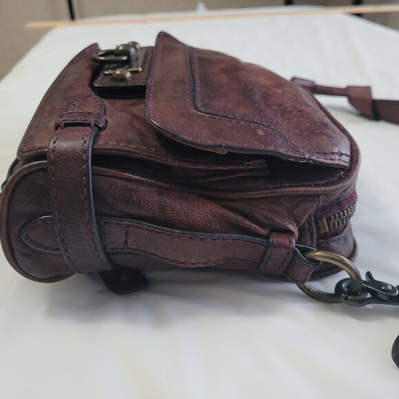 Frye Cameron Crossbody Distressed Merlot Wine Leather Purse Shoulder Bag - Picture 6 of 15